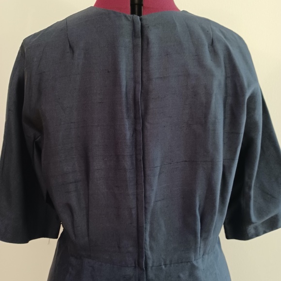 Vintage 1960s A Mendel Creation Size 20 Round Neck 3/4 Sleeve Blue Sheath Dress - Picture 7 of 11